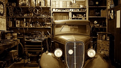 Antique car in garage