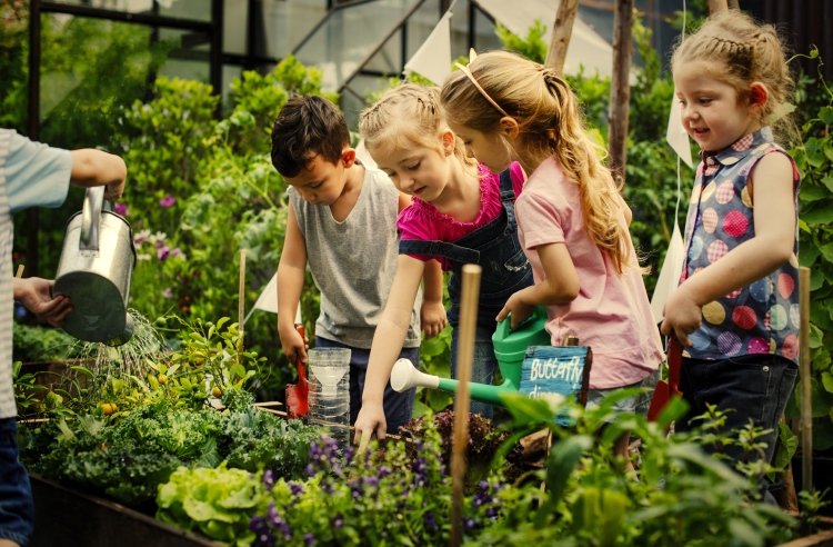 Children Planting a Garden